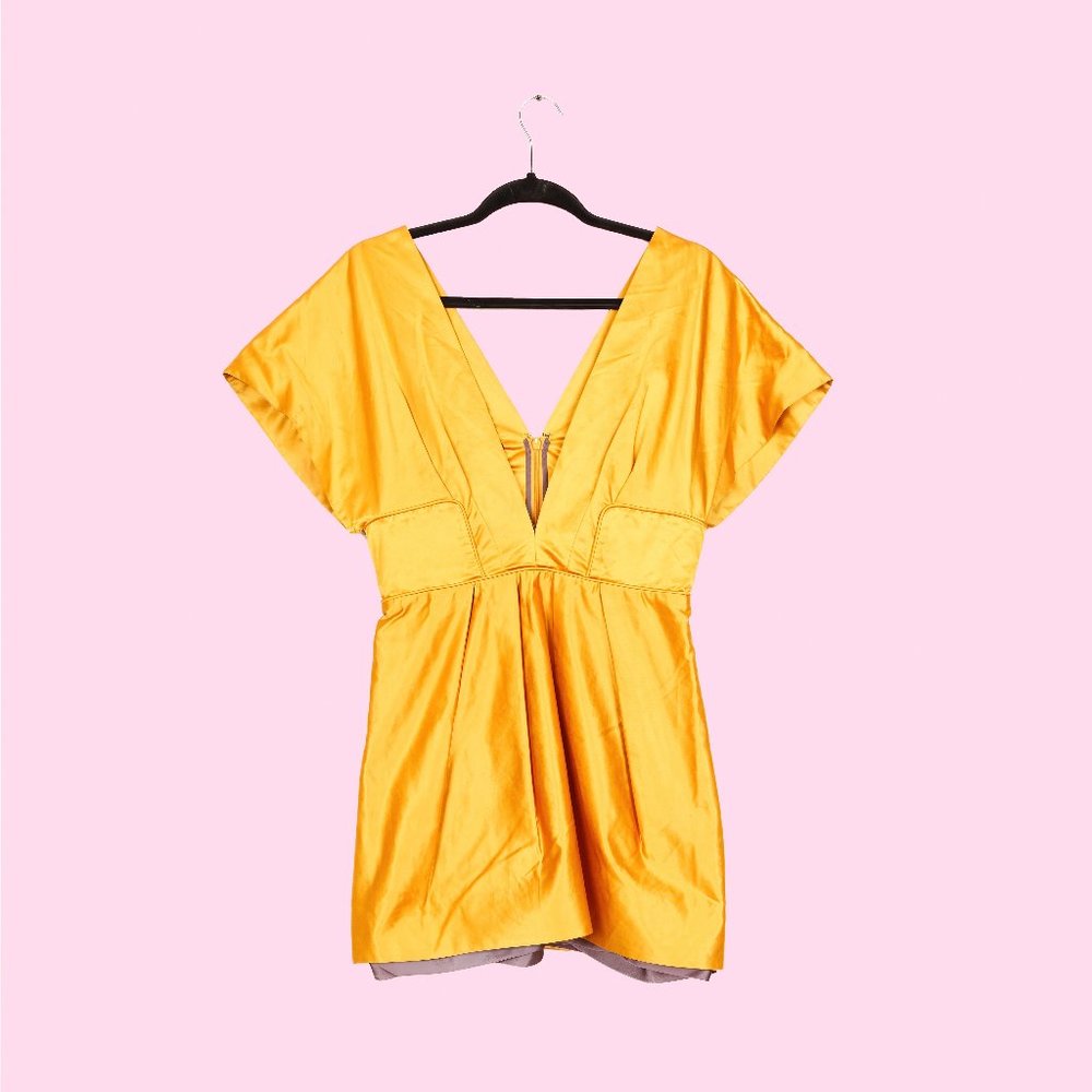 BCBG Runway Mustard Yellow Low Cut Dress, Size 4, Pre-owned, Great Condition